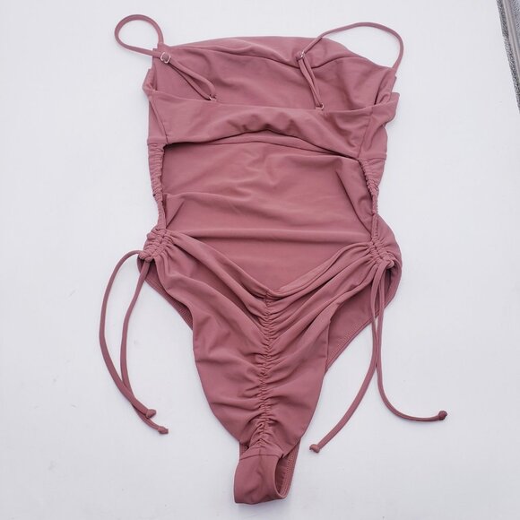 Tularosa One Piece Swim Monokini High Rise Side Tie Ruched Terracotta Small - Picture 2 of 6